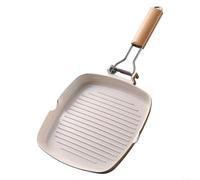 BlesConi Padella antiaderente con manico pieghevole in legno, base spessa 5 mm per calore uniforme, compatibile con induzione, lavabile in lavastoviglie, 20 x 20 cm (20 cm)