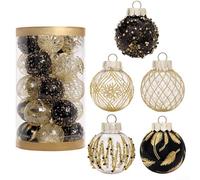 BlesConi Palline decorative per albero di Natale, 6 cm, con glitter, per feste, matrimoni, 25 pezzi (nero oro)