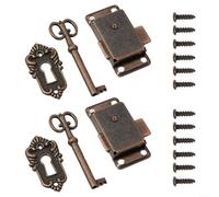 BlesConi Set di 2 serrature per cassetti con chiave, stile vintage, in metallo, manesimo, per scatole di legno, gioielli, cassapanca, finitura bronzo rosso