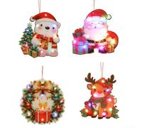 BlesConi Set di luci natalizie per finestre, con Babbo Natale, renna, orso e ghirlanda, per esporre la casa