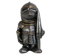 BlesConi Statuetta di gnomo medievale dipinta a mano, guardia nana in resina con elmo e alabarda per giardino domestico (W141)