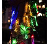 BlesConi Stringa di luci LED a energia solare, impermeabile, per esterni, 60 gocce d'acqua, illuminazione decorativa, con 8 modalità per giardino, patio, cortile (colorata)