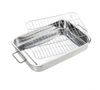 BlesConi Teglia da forno in acciaio inox con griglia, 25 x 18 x 5 cm/33 x 23 x 5 cm/36 x 26 x 6 cm/39 x 28 x 6 cm, teglia da forno per tacchino e verdure (42 x 32 x 6,5 cm)