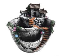 BlesConi Vaso da giardino fatato in resina, casa in miniatura con scale e recinzione, vaso di drenaggio per fiori per la decorazione di casa e cortile (argento)