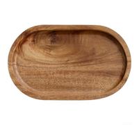 BlesConi Vassoio da portata ovale in legno di acacia con scomparti, moderno piatto da tè per snack per pasti e pause caffè, marrone 27 x 16 x 1,5 cm