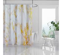 BLESFOREVER Set di tende da doccia in marmo bianco oro con 12 ganci, tende da doccia di lusso in marmo bianco grigio oro per bagno, tessuto impermeabile, 182,9 x 182,9 cm (larghezza x lunghezza)