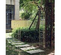 bleslin Struttura per pergolato da giardino resistente, con picchetti, grande, in metallo, per rose rampicanti e verdure, decorazione vintage con arco verde (bianco, 220 x 150 x 40 cm)