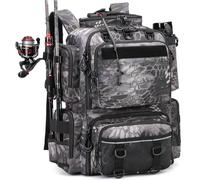 BlesMaller Zaino da pesca da 50 l, con porta canna da pesca, impermeabile, per attrezzatura da pesca (senza scatola per esca)