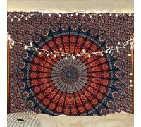 Bless International Arazzo da appendere alla parete o per biancheria da letto, stile indiano, hippie, bohémien, psichedelico, pavone, mandala (blu dorato, king size, 225 x 265 cm)