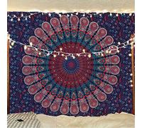 Bless International Arazzo da appendere alla parete per la biancheria da letto, stile hippie indiano, bohémien, psichedelico, con pavone, blu dorato, blu notte (140 x 185 cm)