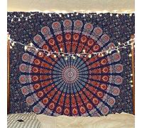 Bless International Arazzo di biancheria da letto indiano hippie psichedelico psichedelico pavone (Golden Blue White, Queen (84x90Inches)(215x230Cms))