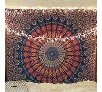 Bless International - Arazzo indiano fatto a mano, hippie, bohémien, da appendere al muro, per dormitorio universitario, telo mare, tovaglia, copriletto (oro blu, singolo, 140 x 185 cm)