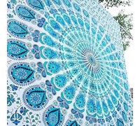 Bless International Arazzo indiano hippie bohemien psichedelico pavone mandala (pacchetto blu, King (88 x 104 pollici) (225 x 265 cm)