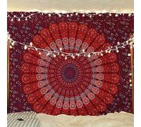 Bless International Indian hippie Bohemian Psychedelic Peacock Mandala Wall hanging Bedding Tapestry (Blue Red, Twin (54x72Inches)(140x185cms))