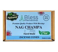 Bless-International Nag Champa 100%-Natural-Incense-Cones Handmade-Hand-Dipped Organic-Chemicals-Free for-Purification-Relaxation-Positivity-Yoga-Meditation The-Best-scents (20 Count)