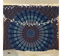 Bless International Telo decorativo da parete, design in stile indiano con un mandala blu e accenni dorati, taglia grande 84 x 90 cm