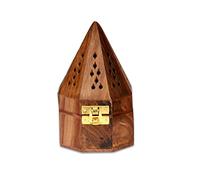 Bless-International Traditional-Handmade-Burner Wooden-Incense-Stick-Holder Ash-Catcher-Stand For-Aromatherapy-Meditation-Yoga (5 Inch Octa Temple Wooden Charcoal/Cone)