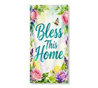 Bless This Home - Striscione decorativo per porta di casa, design floreale ad acquerello con farfalla, decorazione primaverile per interni ed esterni, per festival e vacanze, 91 x 182 cm