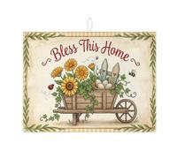 Bless This Home - Tappetino scolapiatti per bancone della cucina, tappetino assorbente per scolapiatti da giardino, tappetino in microfibra primaverile per scolapiatti per decorazione della cucina