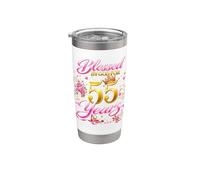 Blessed by God for 55 Years Old Women 55th Birthday Queen Bicchiere termico in acciaio inox doppia parete