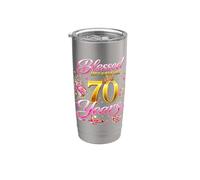 Blessed by God for 70 Years Old Women 70th Birthday Queen Bicchiere termico in acciaio inox doppia parete
