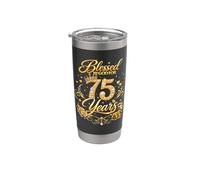 Blessed by God for 75 Years Old Women 75th Birthday Queen Bicchiere termico in acciaio inox doppia parete