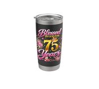 Blessed by God for 75 Years Old Women 75th Birthday Queen Bicchiere termico in acciaio inox doppia parete