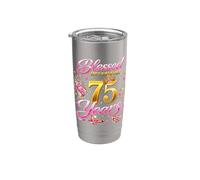 Blessed by God for 75 Years Old Women 75th Birthday Queen Bicchiere termico in acciaio inox doppia parete