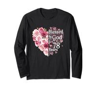 Blessed By God for 78 Years - Cuore con Rose e Scritta in Lingua Inglese 78th Birthday Maglia a Manica