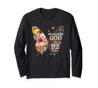 Blessed By God for 92 Years Butterfly Flower 92° Compleanno Maglia a Manica