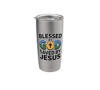 Blessed By God Saved By Jesus Bicchiere termico in acciaio inox doppia parete