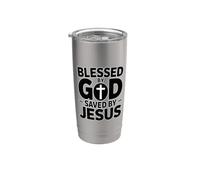 Blessed By God Saved By Jesus Bicchiere termico in acciaio inox doppia parete