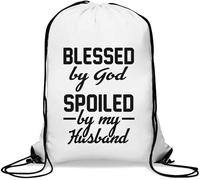 Blessed by God Spoiled by My Husband - Sacca da palestra casual, con coulisse, colore: bianco, bianco, Taglia unica