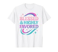 Blessed & Favored Christian Pastel Rainbow Retro Y2K Bianco Maglietta