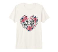 Blessed Grandma Camicia da Donna con Cuore Floreale per Festa della Mamma Maglietta Premium
