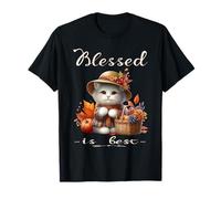 Blessed Is Best Autunno & Autunno Carino Bianco Vintage Kitty & Cappello Maglietta