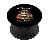 Blessed Is Best Autunno & Autunno Carino Bianco Vintage Kitty & Cappello PopSockets PopGrip Adesivo