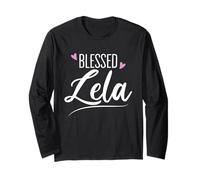 Blessed Lela Grandma Grandmother Womens Heart Mothers Day Maglia a Manica