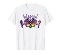Blessed Mom Leopard Graphic for Women Rainbow Mama BAER Maglietta