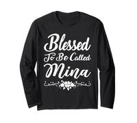Blessed To Be Called Mina Flowers Funny Mother's Day Maglia a Manica