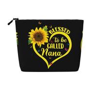 Blessed to Be Called Nana Borsa per il trucco con stampa di girasole Borsa da toeletta da viaggio, borsa da viaggio per il trucco, custodia portatile da donna, Nero , Taglia unica