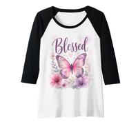 Blessed - Women's Christian Faith Butterfly Watercolor Maglia con Maniche Raglan