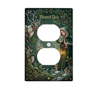 Blessed Yule - Coperture per prese duplex con citazione di renna | Fanciulla della foresta con lanterna, raccolta di animali del bosco, bacche di agrifoglio e aghi di pino
