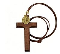 Blessmrich Ciondolo per auto vintage a croce e collana, con croce in legno artigianale, design retrò, 2 in 1 per specchietto retrovisore auto e gioiello, ideale per cristiani, coppie e appassionati di