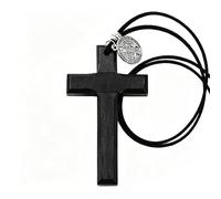 Blessmrich Pendente Auto Vintage a Croce & Collana Croce in Legno Artigianale, Design Retro, 2-in-1 per Specchietto Retrovisore Auto e Gioiello - Ideale per Cristiani (Black)
