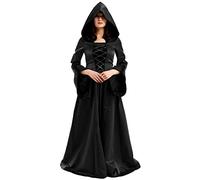 BLESSUME, abito con cappuccio, gotico, medievale, rinascimentale, Nero , L