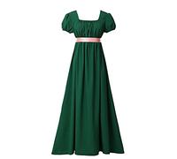 BLESSUME Abito reggenza per le donne a maniche sbuffo con volant cintura abito da ballo in vita impero, verde, L