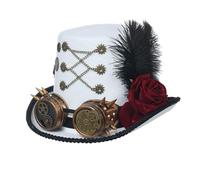 BLESSUME Cappello Steampunk con occhiali unisex per carnevale, Halloween, feste a tema (M, bianco)