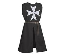 BLESSUME Cavaliere Tunica Medievale Costume da Crociato Cavaliere Templare Carnevale LARP Cospaly (Nero 2)