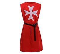 BLESSUME Cavaliere Tunica Medievale Costume da Crociato Cavaliere Templare Carnevale LARP Cospaly (Rosso 1)